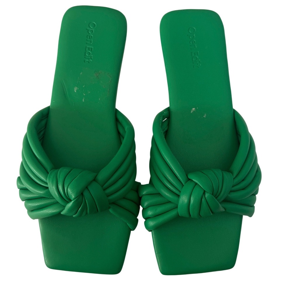 Open‎ Edit Green Knotted Padded Slide Sandals Square Toe Flat Women's   7M